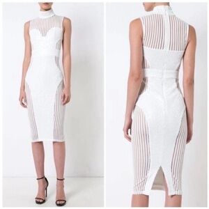 Zhivago The Boss Sheer Panel Sequin Midi Dress White